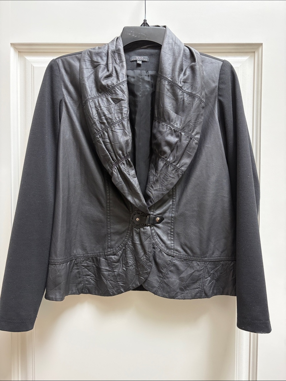 Vex Women's Faux Leather Shawl Collar Jacket in Black